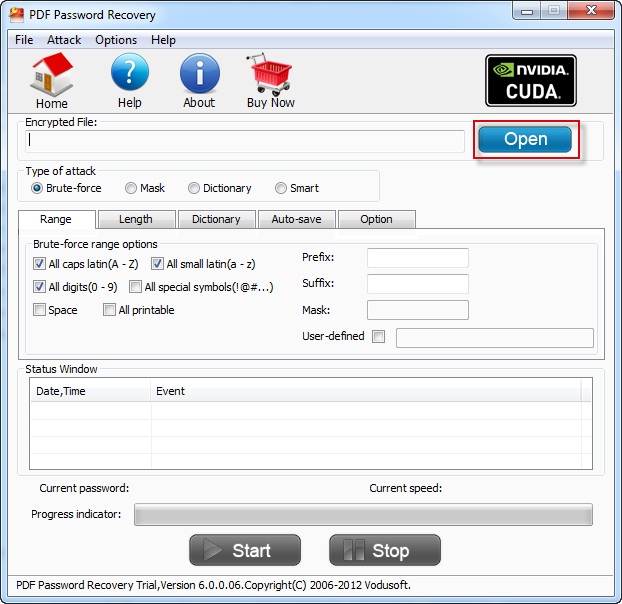 Click to view Vodusoft PDF Password Recovery 6.0.0.06 screenshot